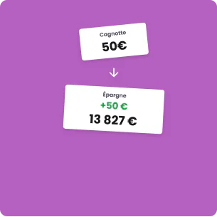 Cagnotte de 50 € transférée vers une épargne de 13 827 €.